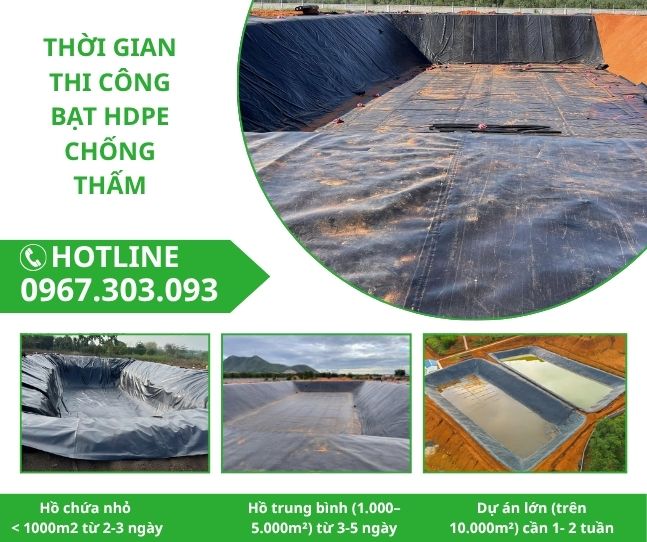 Thời gian thi công bạt HDPE chống thấm
